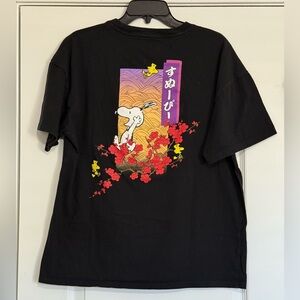 SNOOPY & WOODSTOCK PEANUTS SIZE L LARGE SHIRT JAPAN JAPANESE TREE